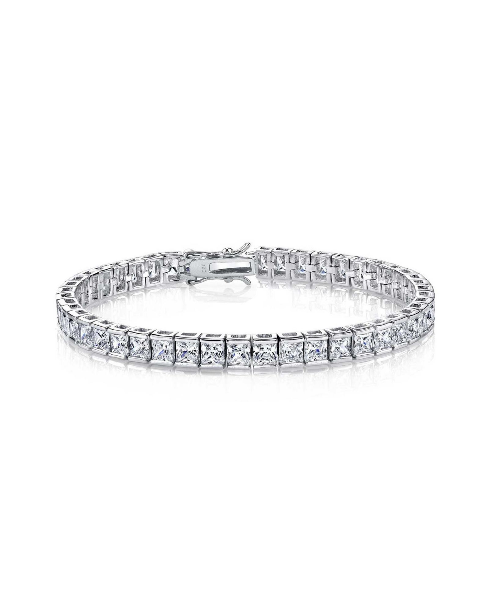 Rachel Glauber White Gold Plated 3MM Princess-Cut CZ Tennis Bracelet