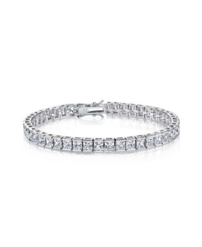 Rachel Glauber теннисный браслет с фианитами Princess-Cut в позолоченном белом золоте 3MM