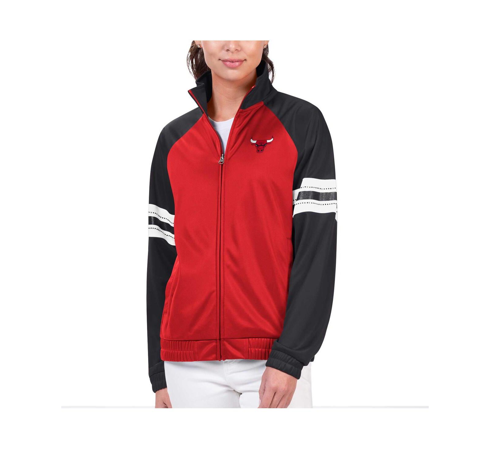 G-III 4Her by Carl Banks Women's Red Chicago Bulls Main Player Raglan Rhinestone Full-Zip Track Jacket