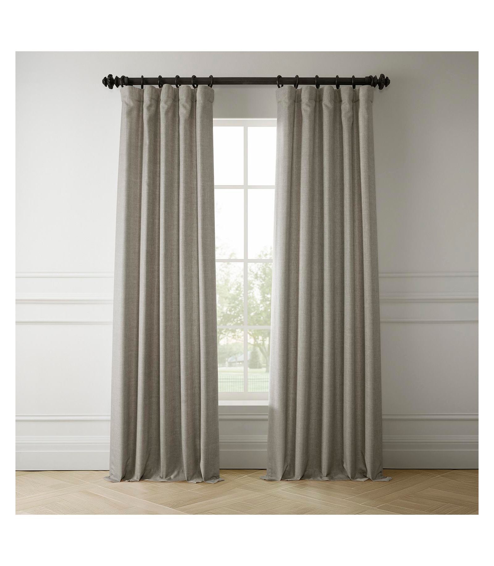 Half Price Drapes Fossil Grey Italian Faux Linen Room Darkening Curtain