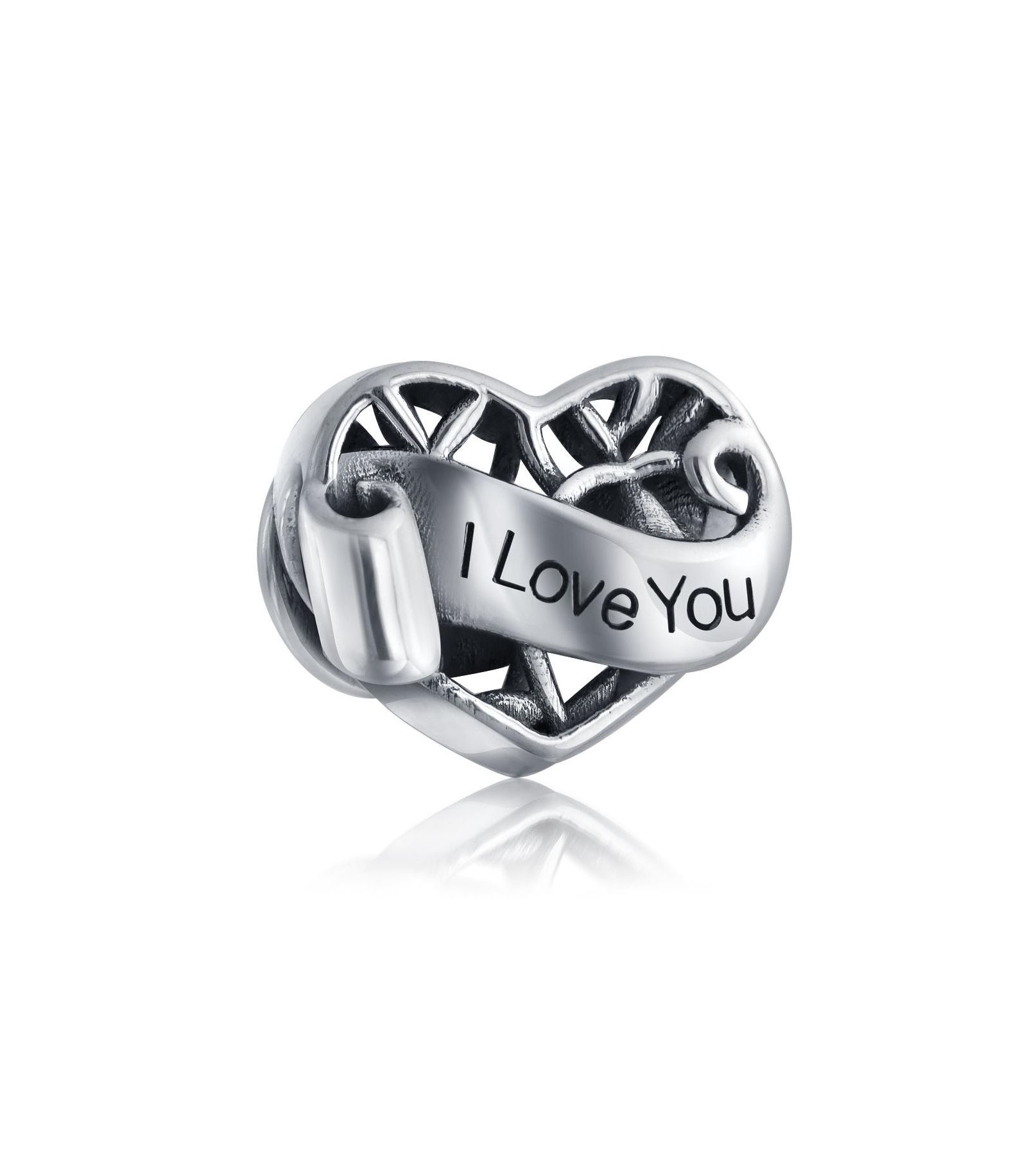 Bling Jewelry Sterling Silver Heart Charm Bead Oxidized Sterling Silver 1-Piece