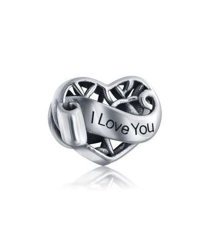 Bling Jewelry I Love You Filigree Heart Charm Bead Oxidized Sterling Silver For Bracelet