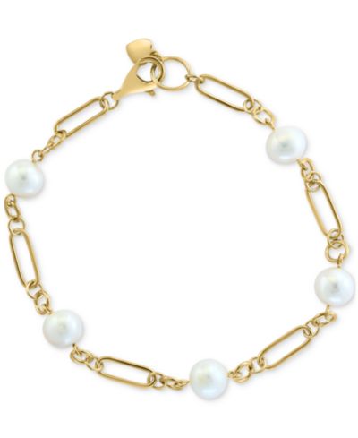 EFFY® Cultured Freshwater Pearl (7mm) Open Link Chain Bracelet in Gold-Plated Sterling Silver