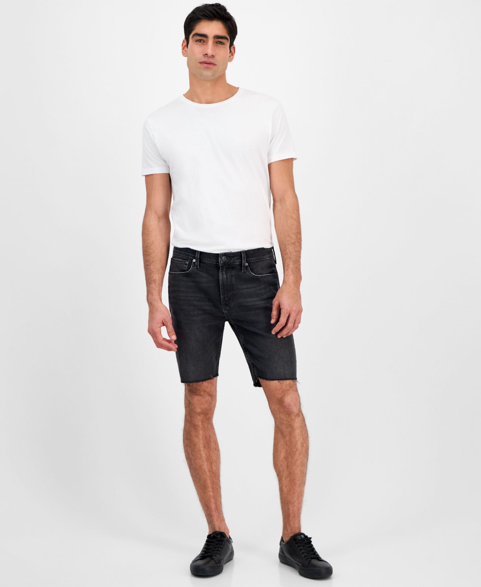 GUESS Men's Logan Slim Fit Denim Raw Edge 9" Shorts
