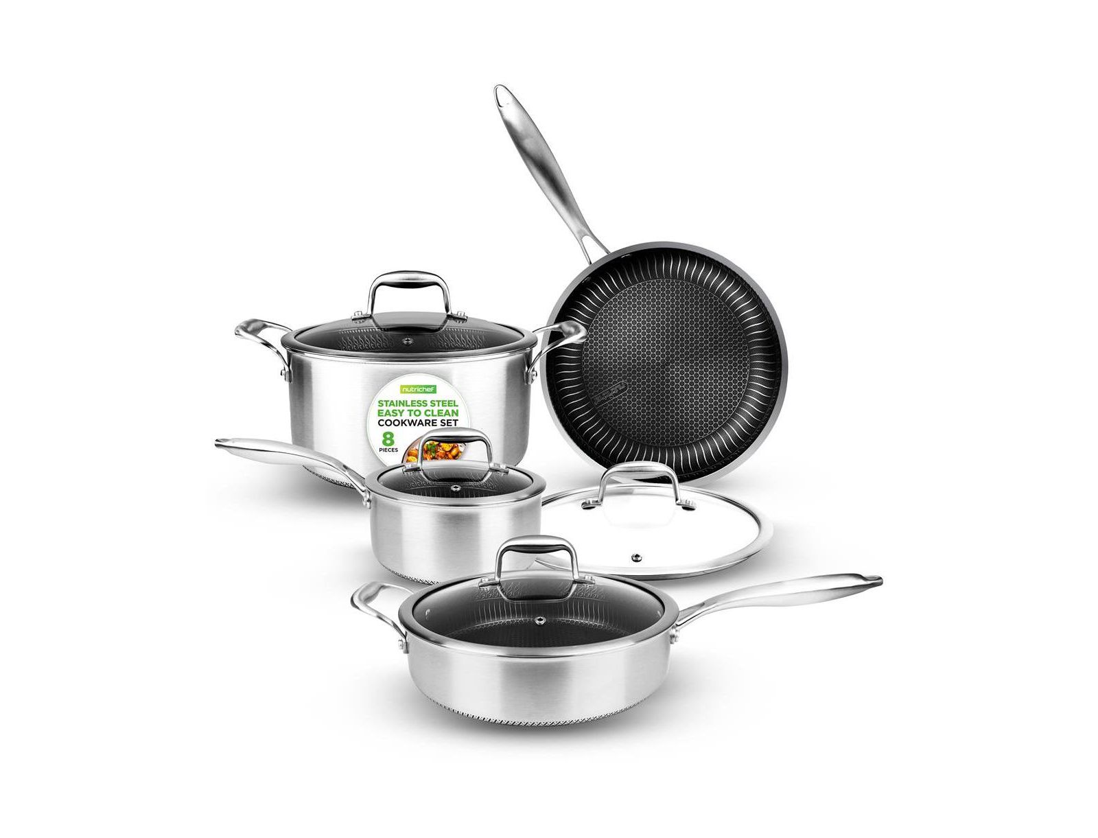 Набор кастрюль и сковород NutriChef Kitchenware - Triply Stainless Steel с антипригарным покрытием (8-Piece Set)