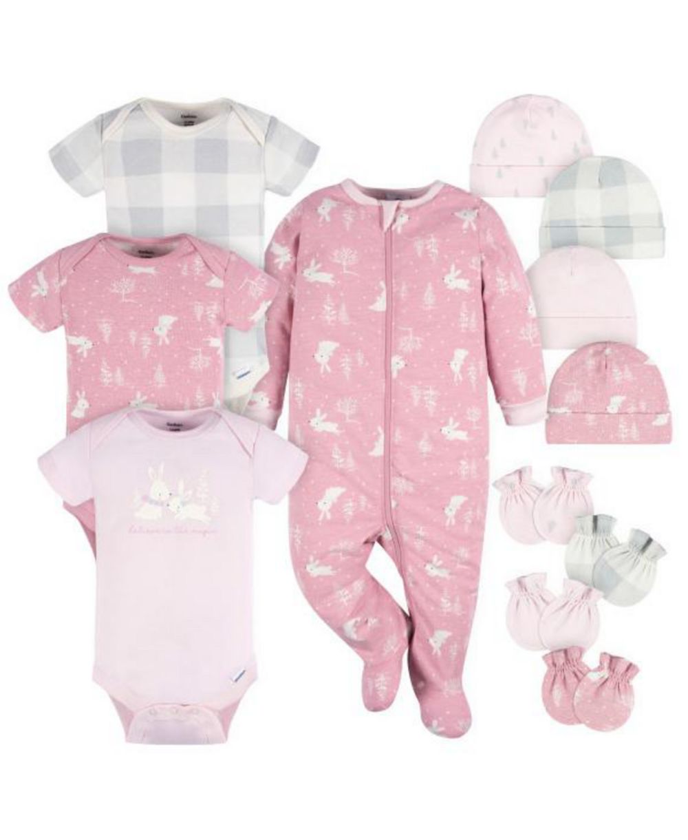 Gerber Baby Girls 12-Piece Layette Bundle, Bunny, 6-9 Months