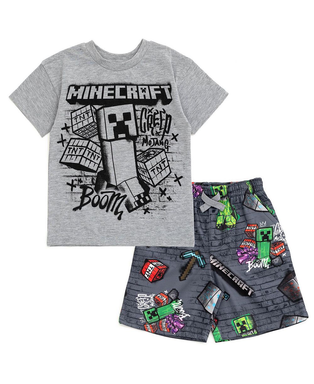 Minecraft Little Boys (5-20) Creeper Skeleton Zombie Enderman Graphic T-Shirt and Mesh Shorts Outfit Set to