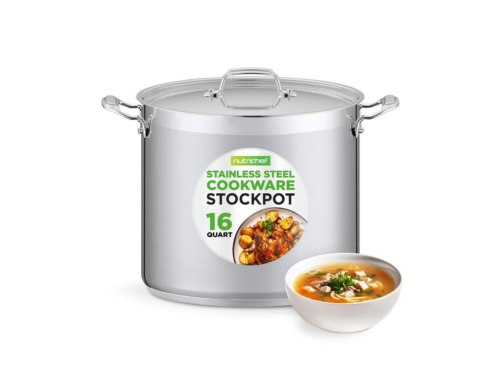 Кастрюля NutriChef из нержавеющей стали, 16 Quart, для индукции с крышкой