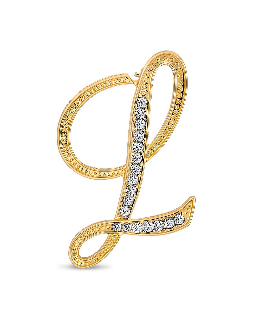 Брошь-значок Bling Jewelry ABC Crystal Letters Initial Gold Plated
