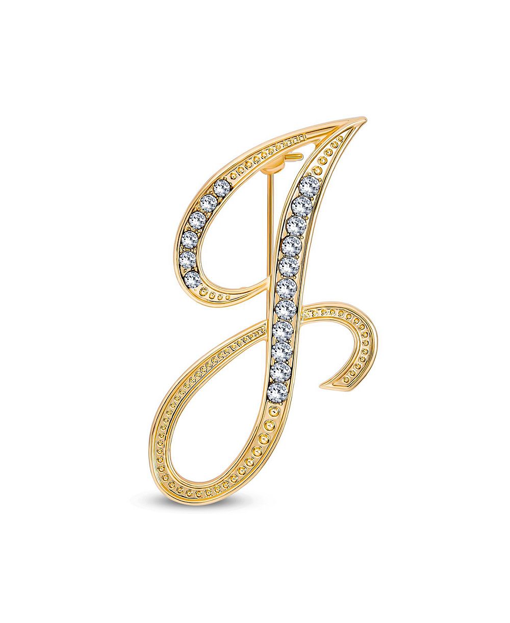 Брошь-значок с буквой M из страз, позолоченная, крупная, от Bling Jewelry