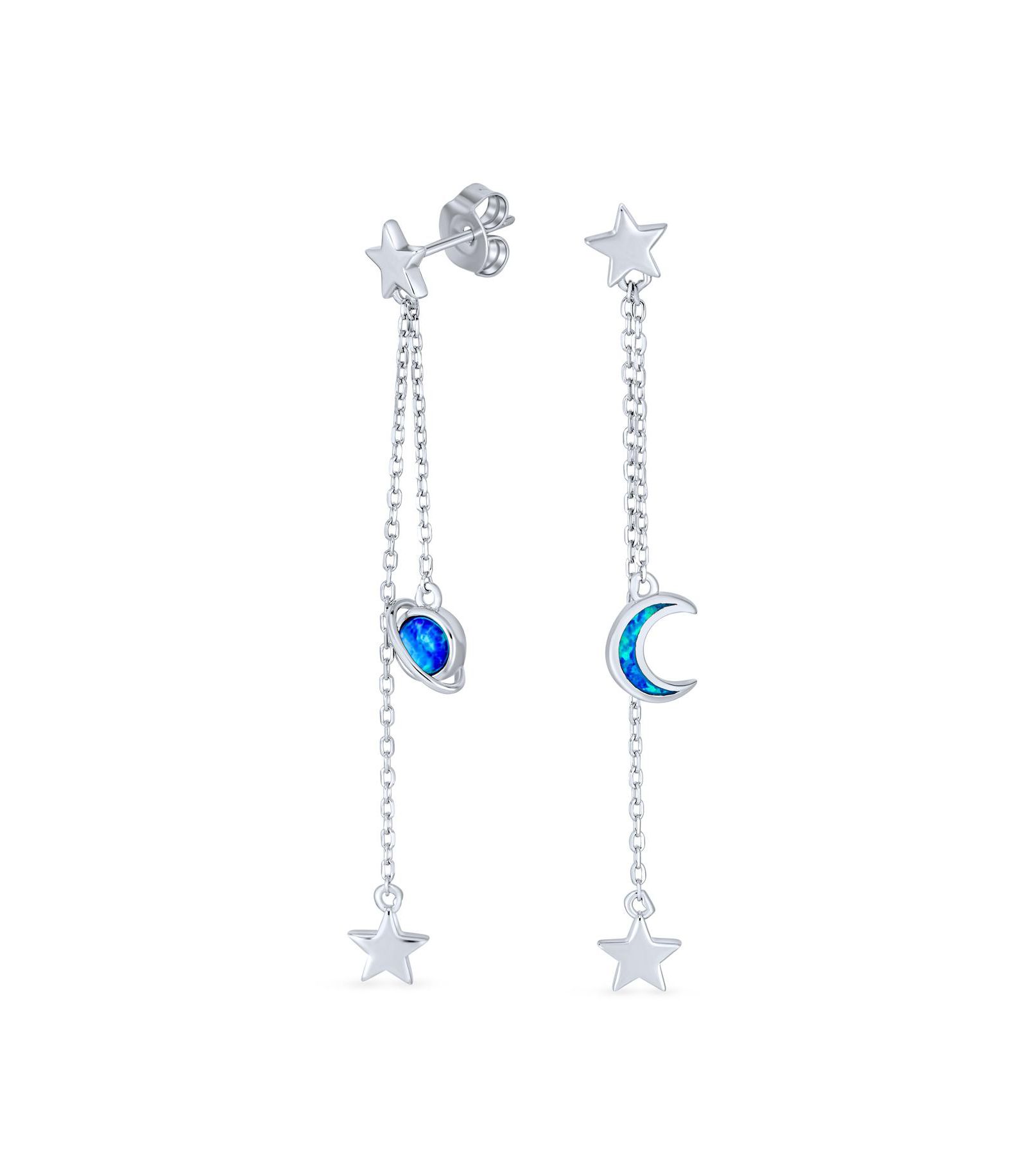 Серебряные серьги-подвески Bling Jewelry с опалом, полумесяцем и звездой