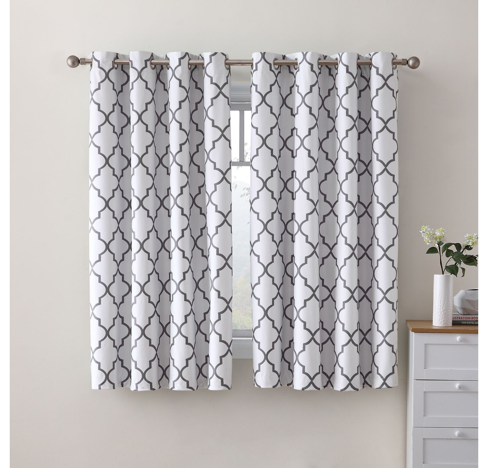 Kate Aurora 2 Piece 100% Full Blackout Trellis Grommet Top Window Curtain Panels