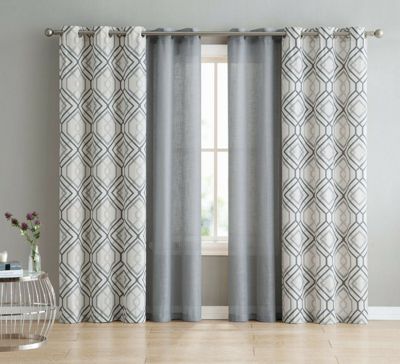 Kate Aurora Coordinating 4 Piece Geometric and Solid Curtain Set - 38 in. W x 84 in. L, Aqua
