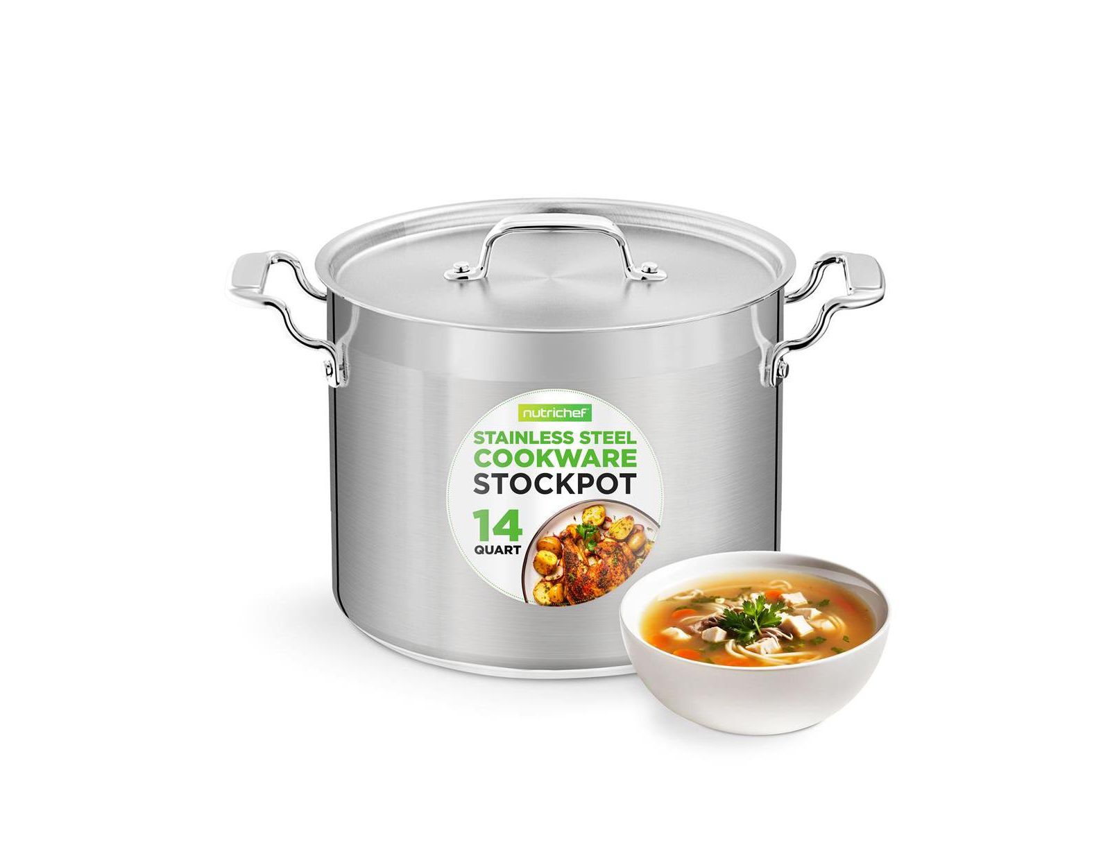 Кастрюля NutriChef из нержавеющей стали, 14 Quart, для индукции с крышкой