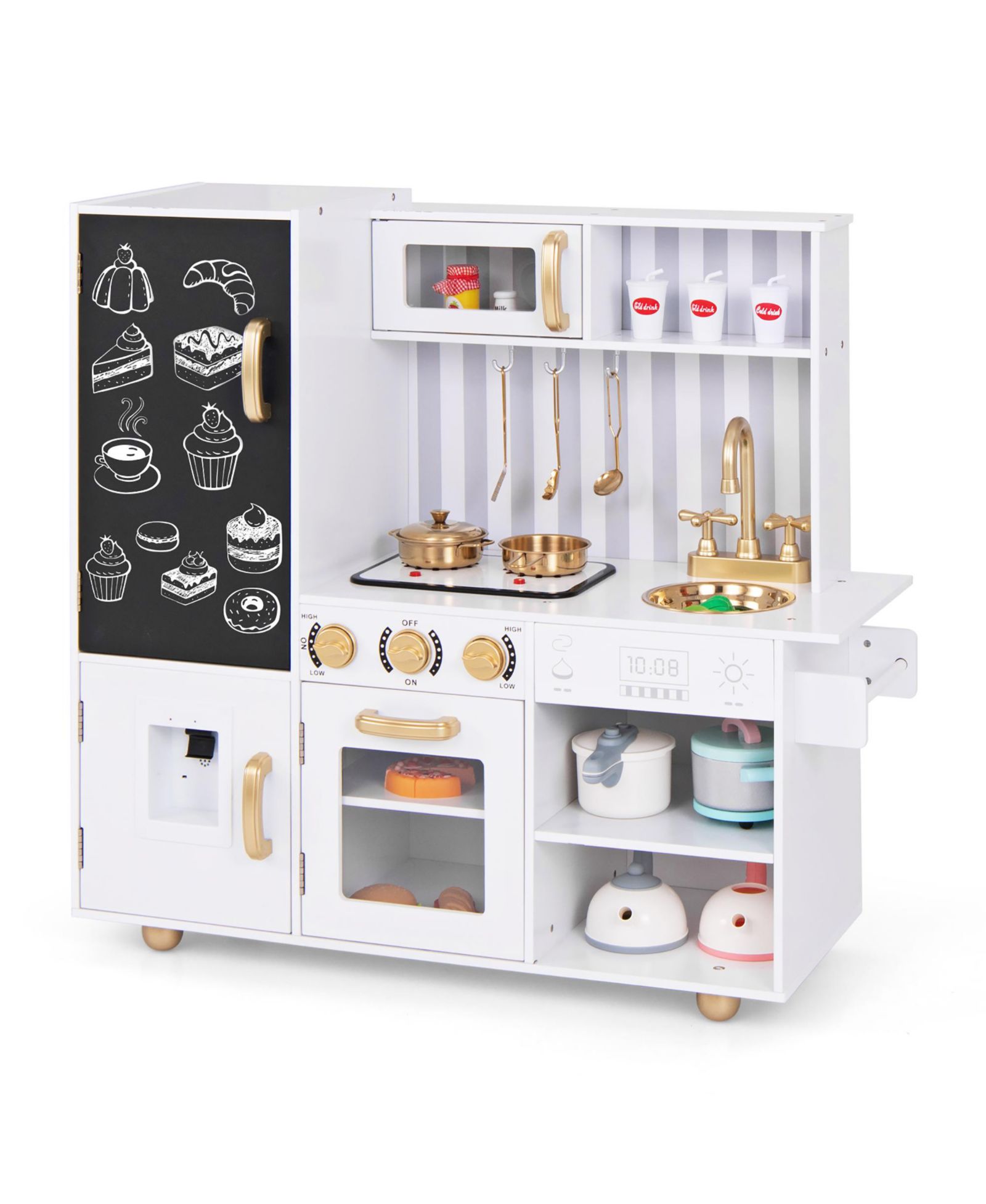 Gymax Chalkboard Water Dispenser Play Kitchen Set, Ages 3+