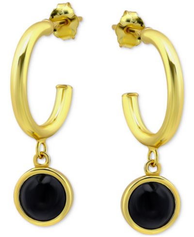 Giani Bernini Серьги-кольца Onyx Bezel, 18k Gold-Plated Sterling Silver