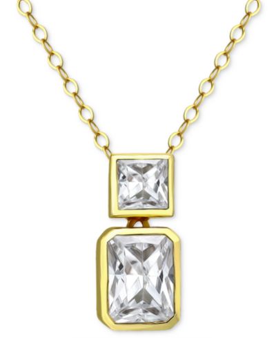 Подвеска-ожерелье Giani Bernini Cubic Zirconia Octagon & Square, стерлинговое серебро с 18k золотым напылением, 16" + 2" удлинитель
