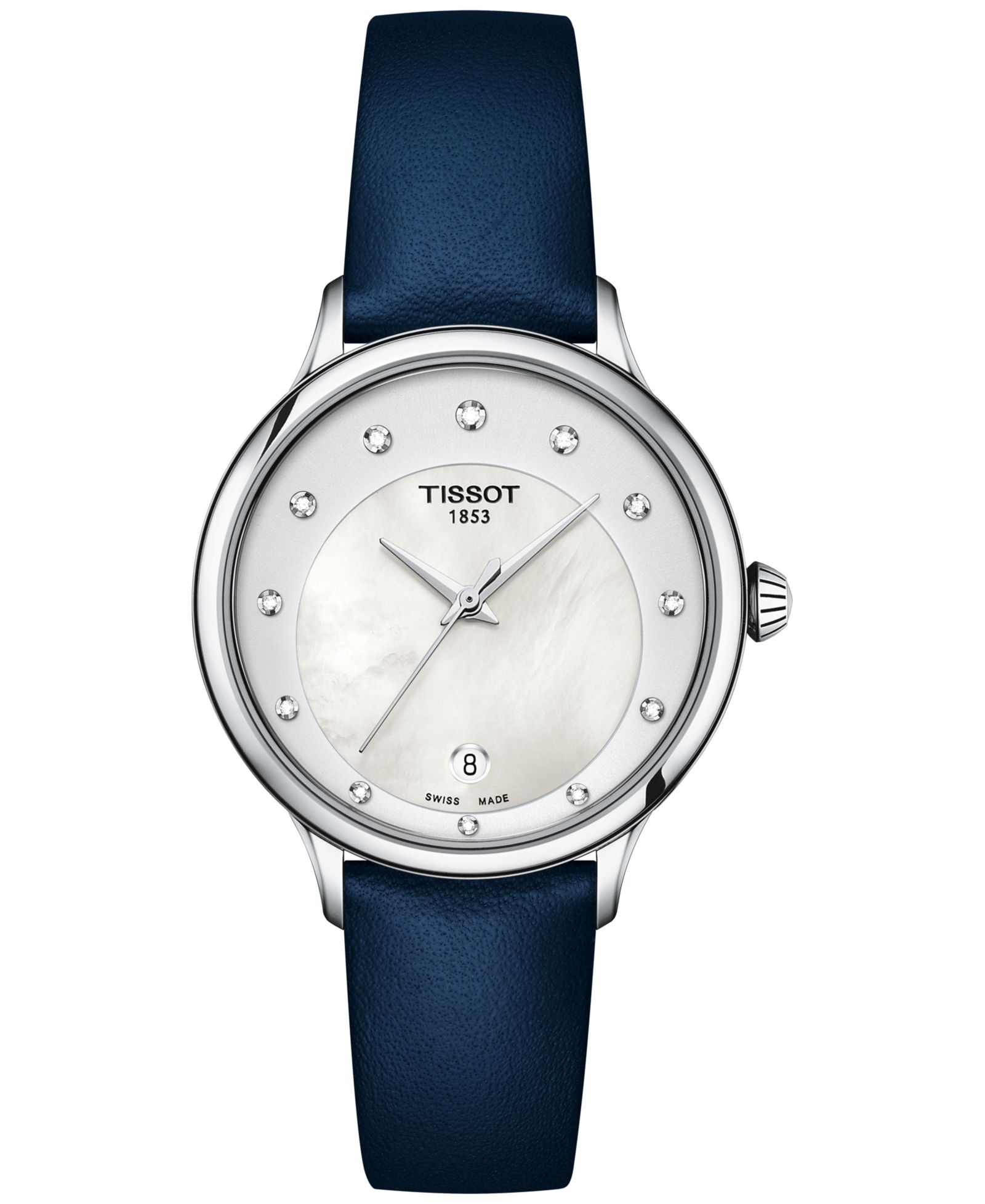 Женские часы Tissot Odaci-T Diamond, синий кожаный ремешок, 33mm