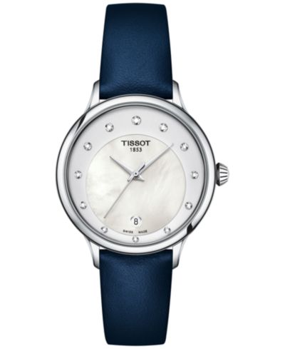 Женские часы Tissot Odaci-T Diamond, синий кожаный ремешок, 33mm