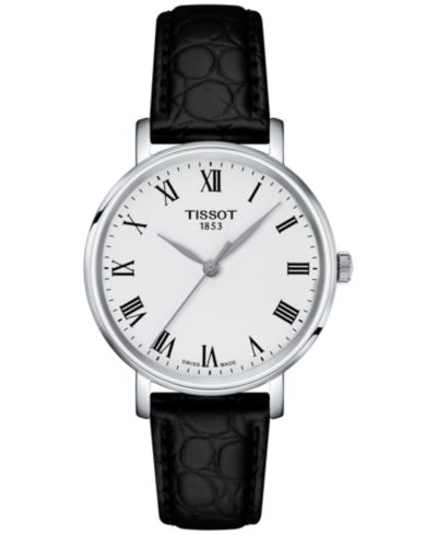 Tissot Женские швейцарские часы Everytime Black Leather Strap 34mm