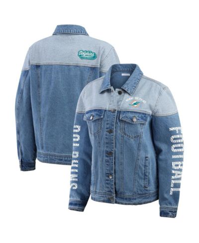 Джинсовая куртка WEAR by Erin Andrews Miami Dolphins на пуговицах для женщин