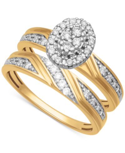 Свадебный набор колец Diamond Oval Halo 14k Gold