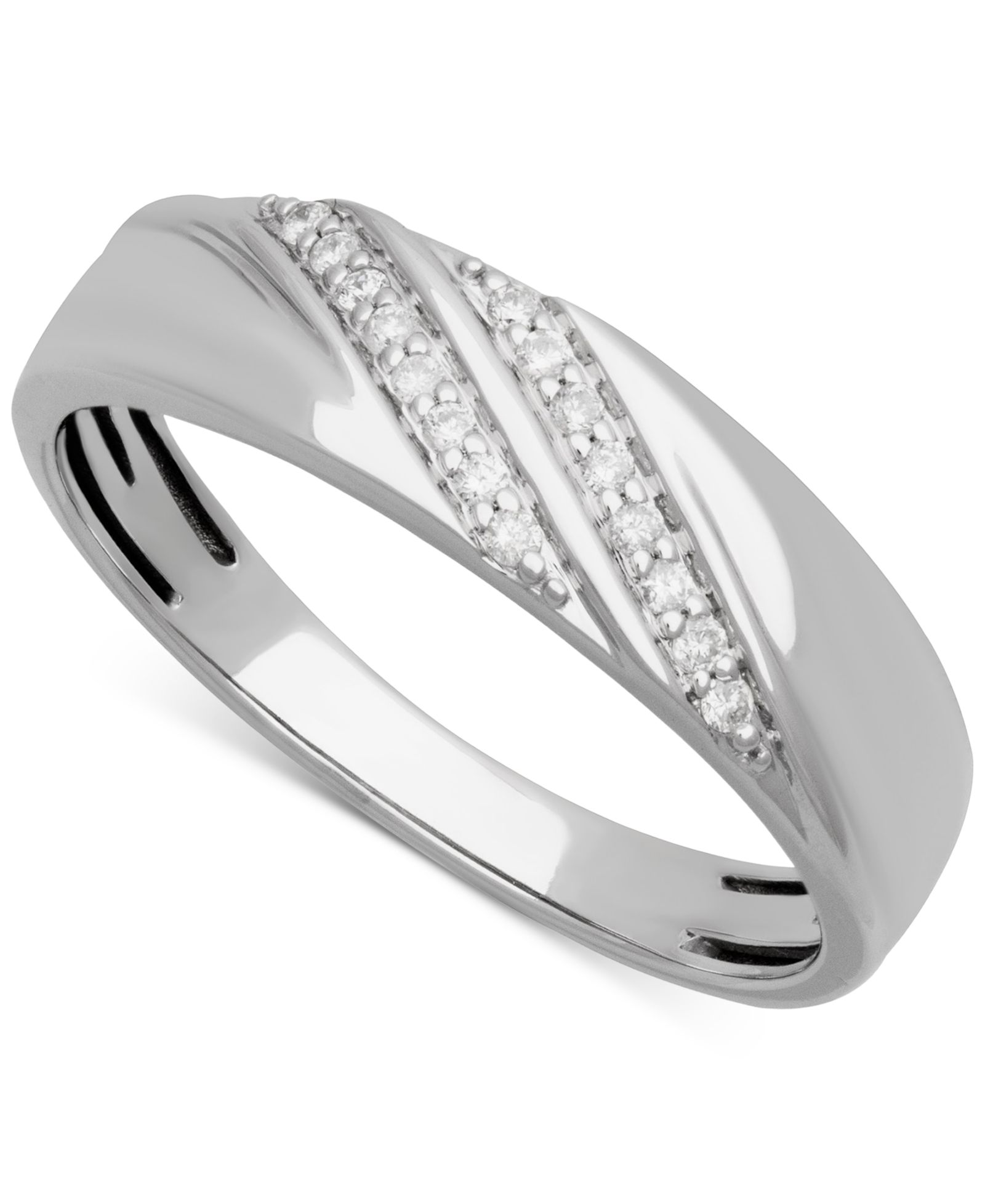 Мужское обручальное кольцо Diamond Diagonal Two Row в 14k White Gold
