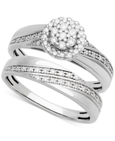 Diamond Halo Cluster Diagonal Two Row Bridal Set (1/4 ct. t.w.) in 14k White Gold