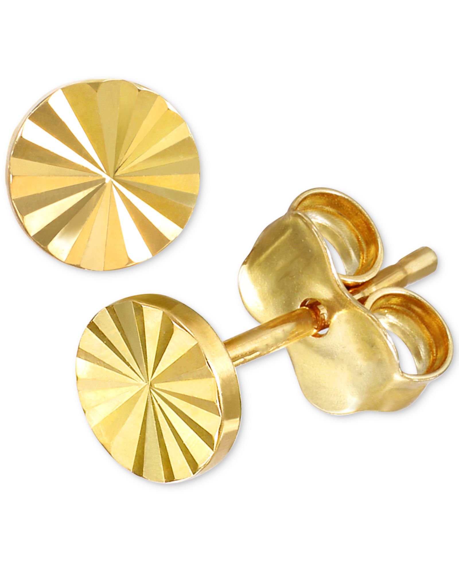 Sun Ray Texture Round Disc Stud Earrings in 10k Gold