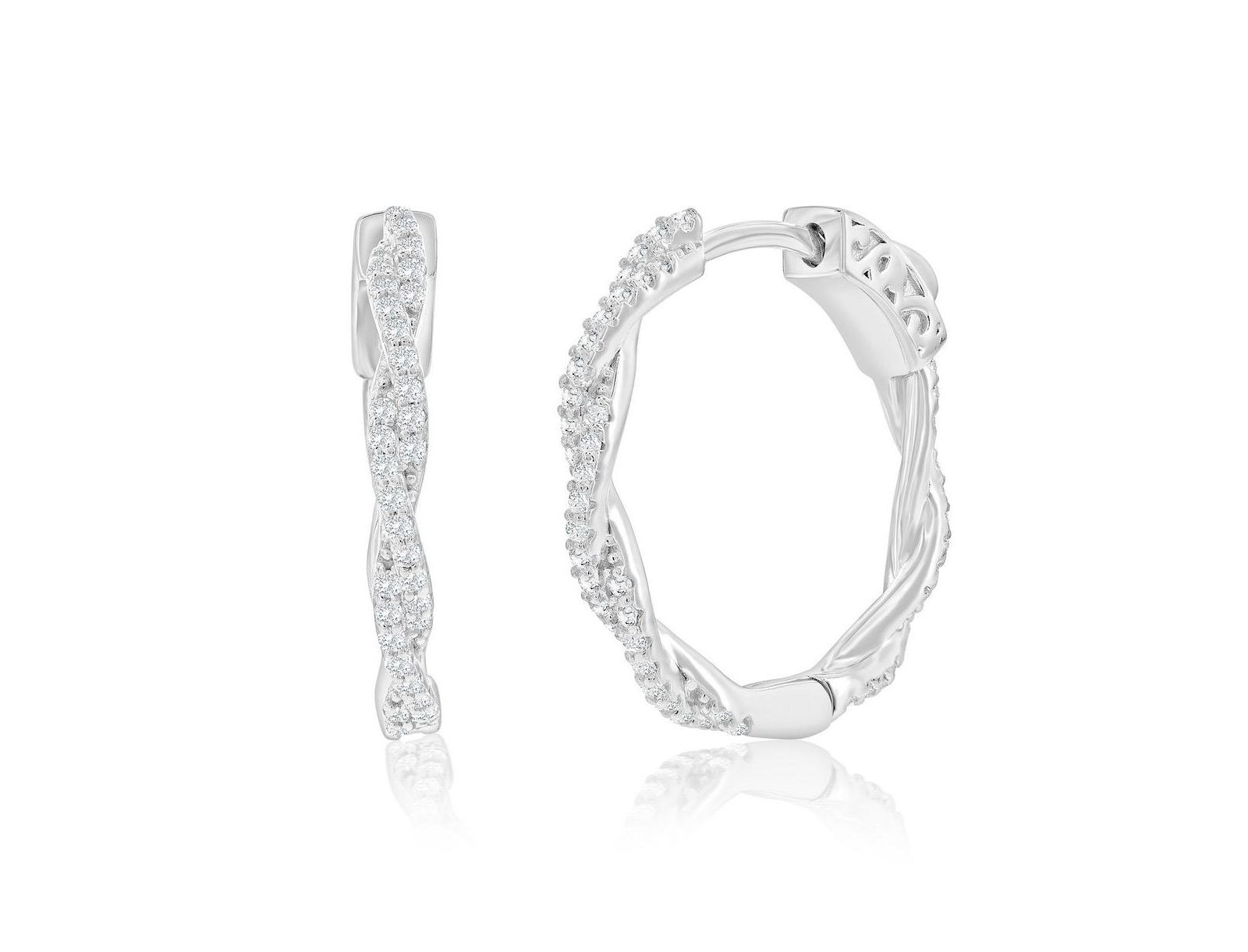 Simona Sterling Silver 21mm Twisted CZ Hoop Earrings