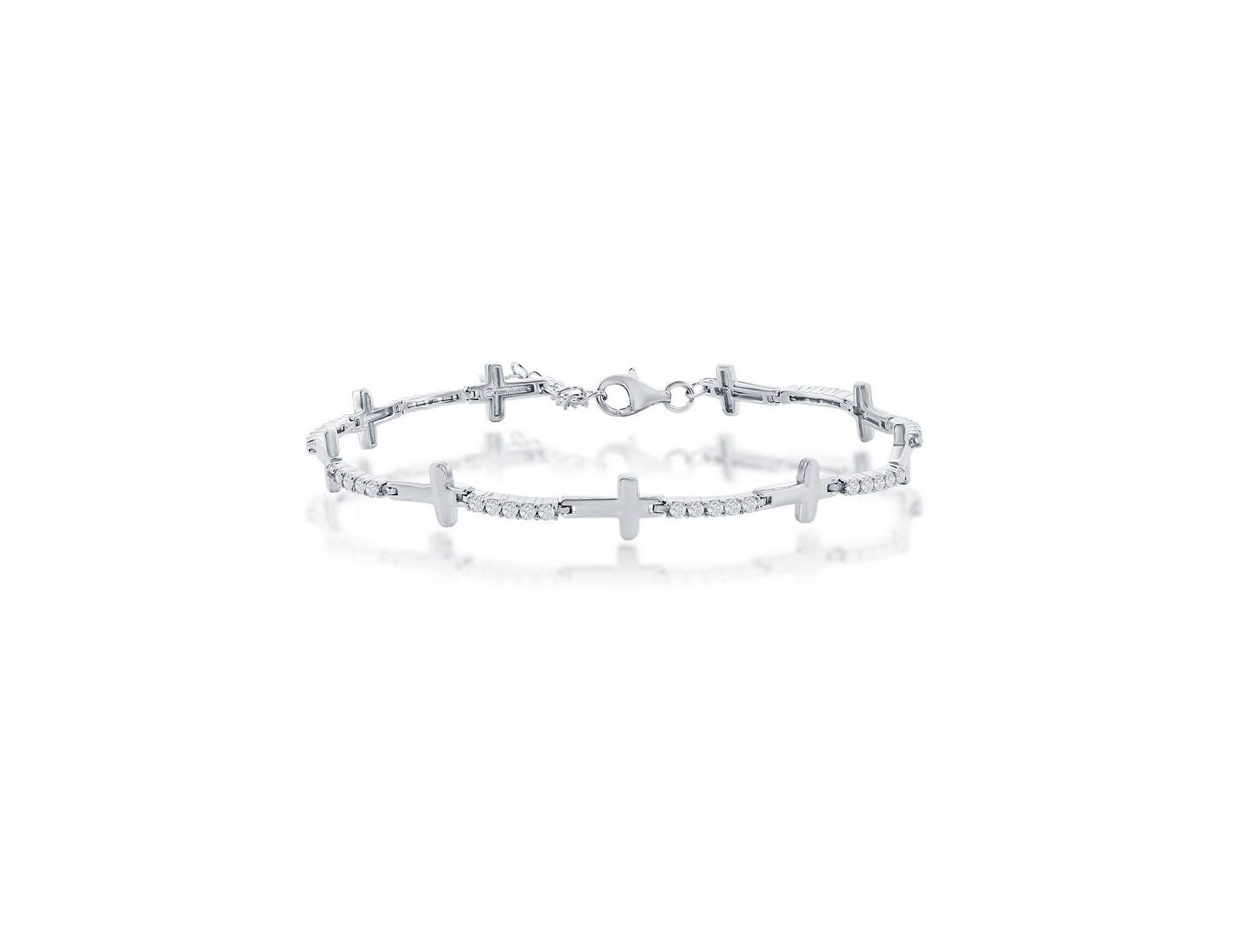 Браслет Simona Sterling Silver, Sideways Cross & CZ - Gold Plated