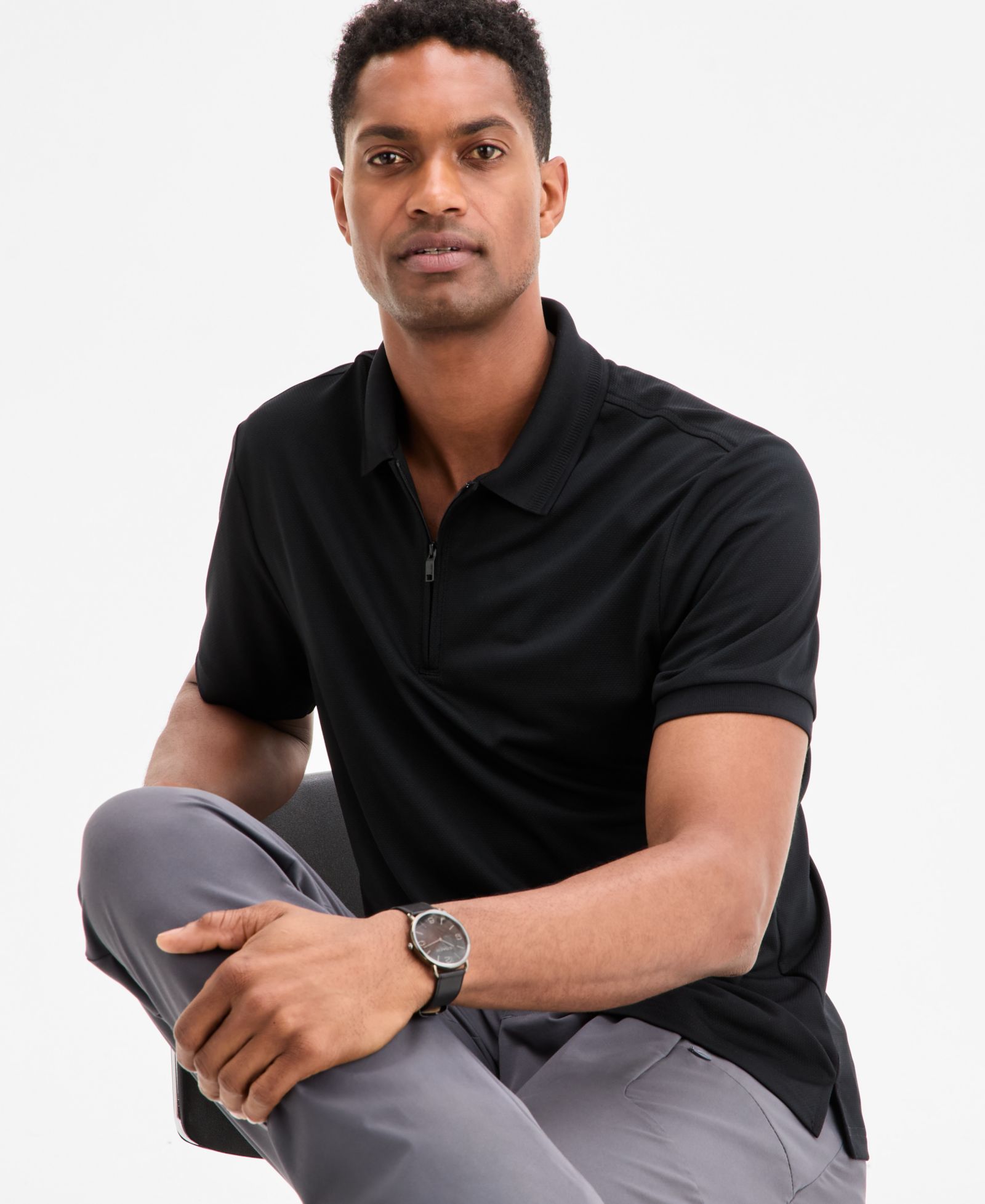 Alfani Мужской Ottoman Short Sleeve Textured Quarter-Zip Polo Shirt