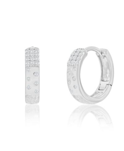 Simona Sterling Silver Small CZ & Brushed Hoop Earrings