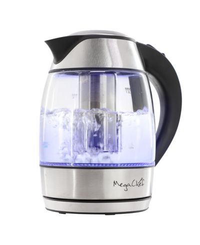 MegaChef 1.8 Quart Glass Body and Stainless Steel Electric Tea Kettle with Tea Infuser