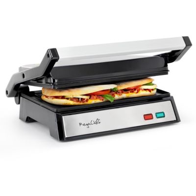 MegaChef Electric Dual Plate Non-Stick Panini Grill Press with Drip Tray