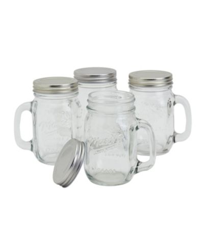 MASON CRAFT & MORE 4 Piece Glass Jars with Handles and Lids