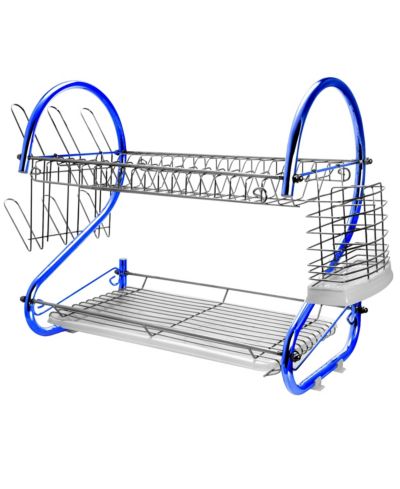 Металлическая сушилка для посуды MegaChef 16 Inch Two Shelf Blue