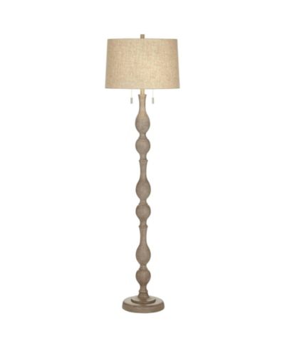 Regency Hill Tuscan Chic 62 1/2" Tall Standing Floor Lamp Pull Chain Gray Natural Faux Wood Finish Living Room Bedroom House