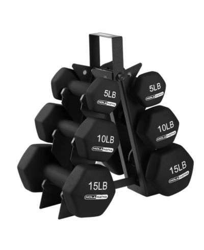 Набор гантелей HolaHatha Neoprene 5, 10 и 15 фунтов со стойкой