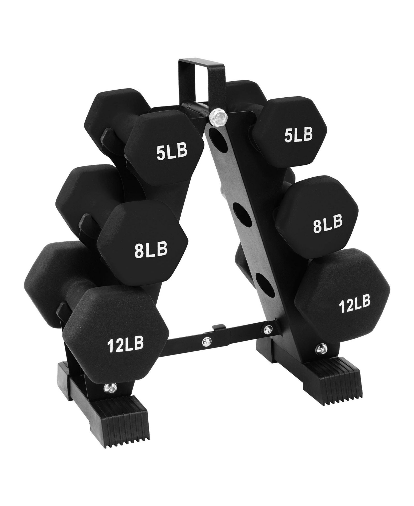 BalanceFrom Neoprene-Coated Dumbbell Set with Rack, Hex Weights for Strength and Home Gym Fitness, Black