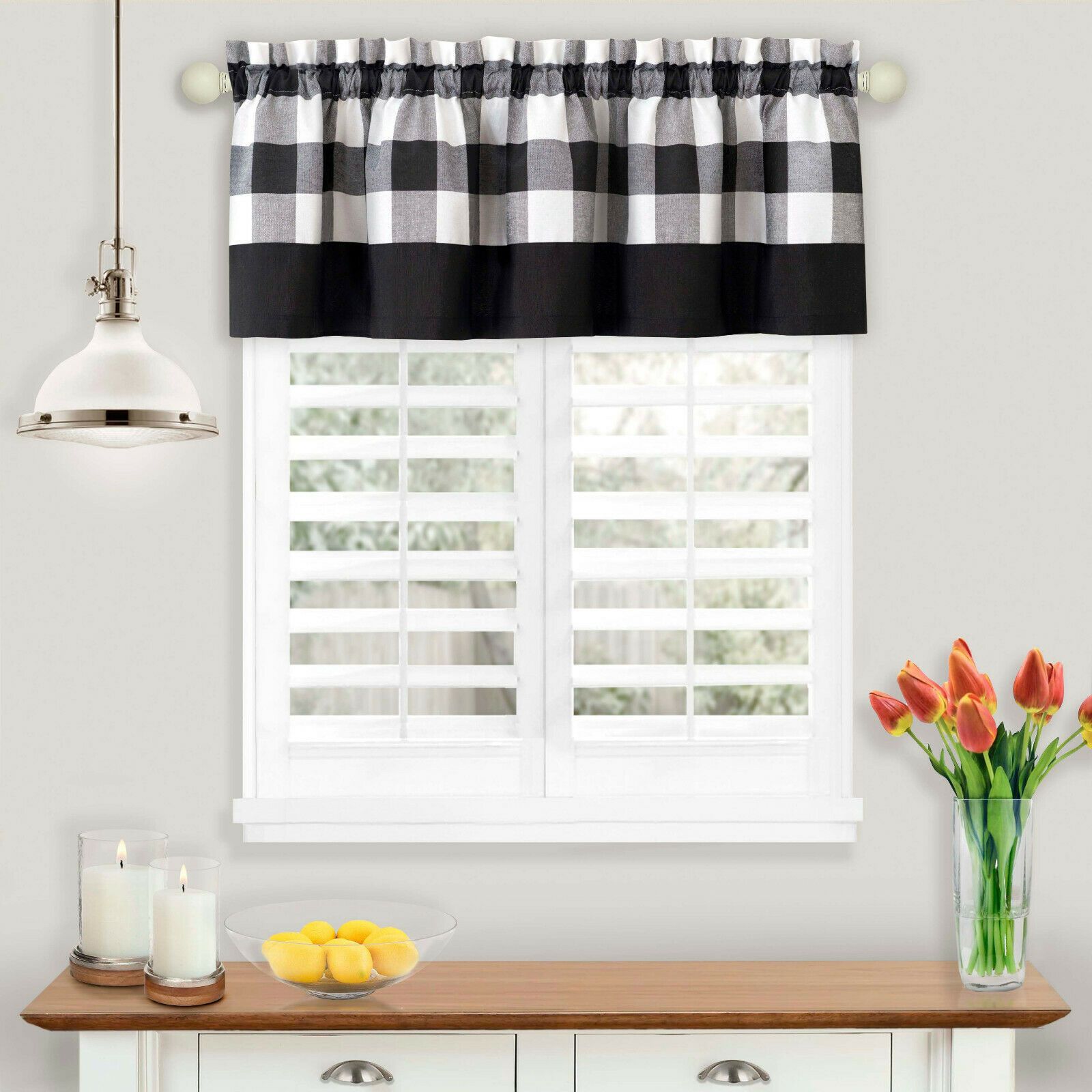 Kate Aurora Modern Farmhouse Buffalo Plaid Checkered Rod Pocket Window Valance Curtain