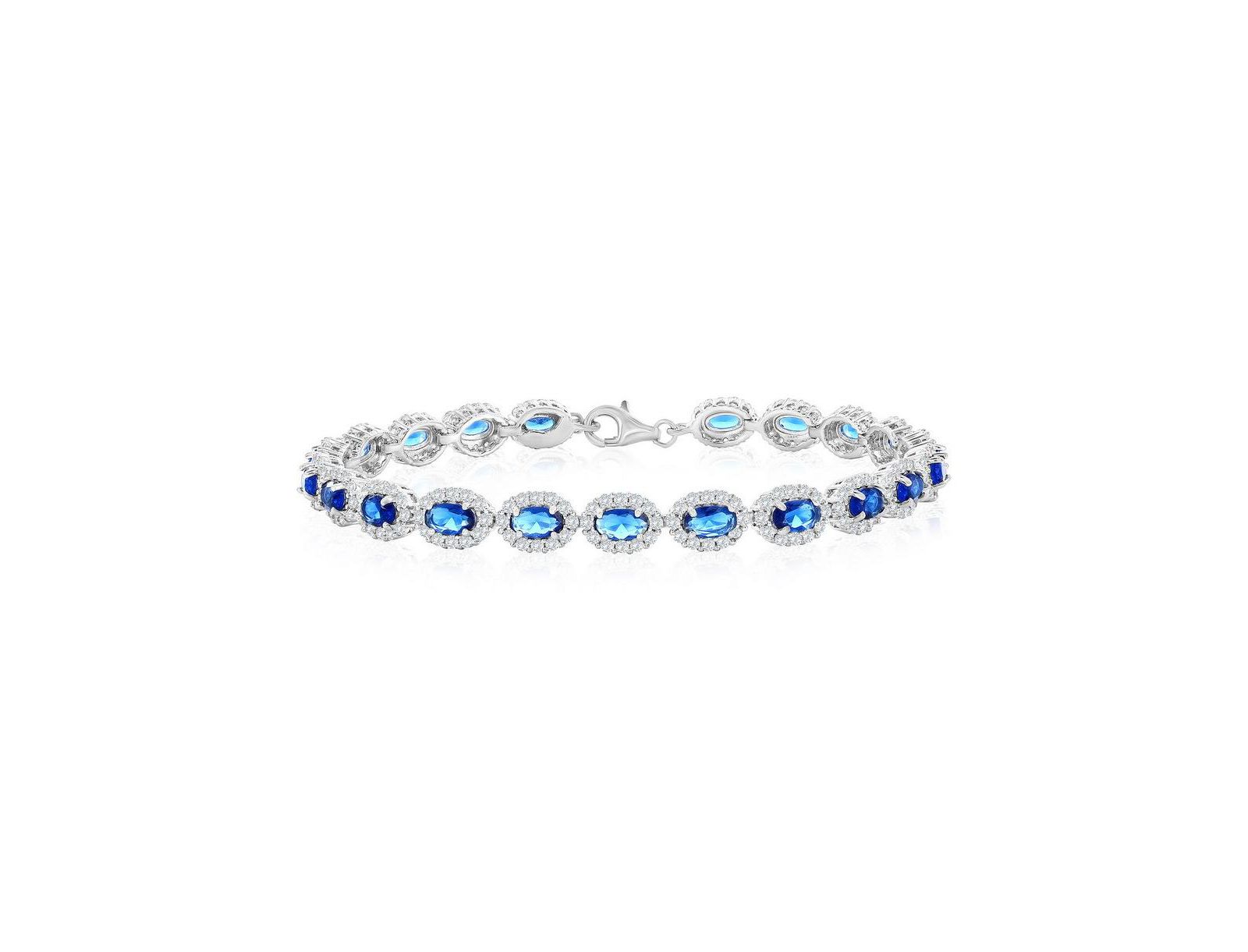 Simona Sterling Silver, Oval Sapphire & White CZ Halo Bracelet