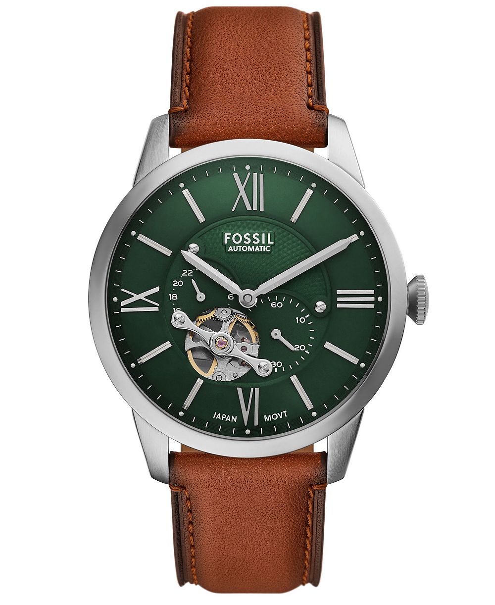 Fossil Men's Townsman Automatic Brown Leather Watch, 44mm