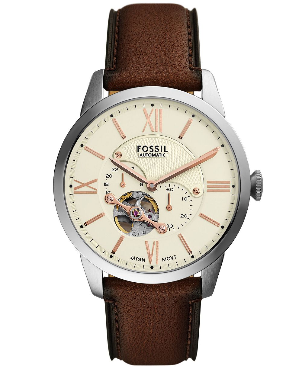 Часы Fossil Townsman Automatic Мужские из коричневой кожи 44mm