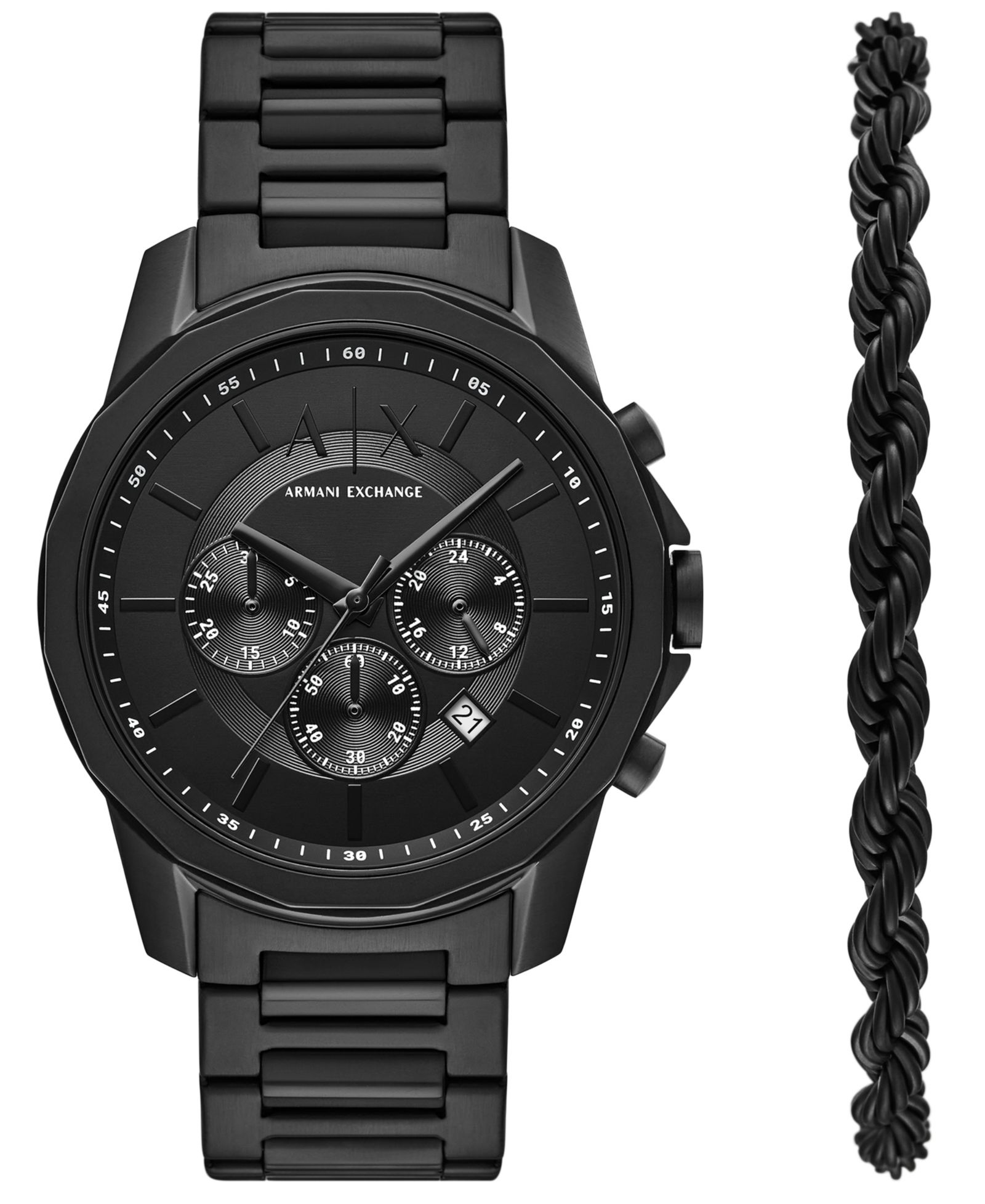 A|X Armani Exchange Мужские кварцевые часы Chronograph Black, стальная лента, 44mm