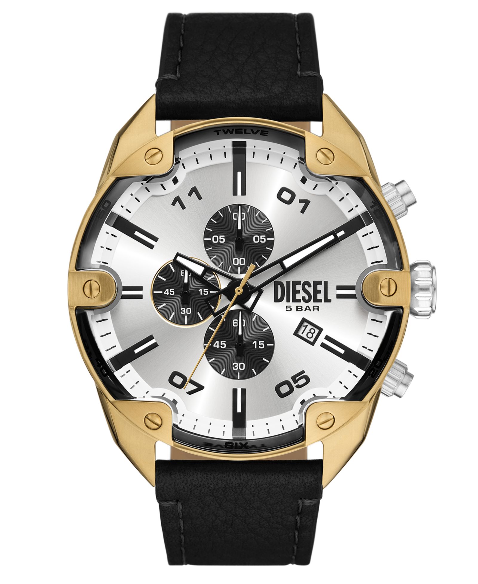 Мужские часы Diesel с хронографом и черным кожаным ремешком, 49mm