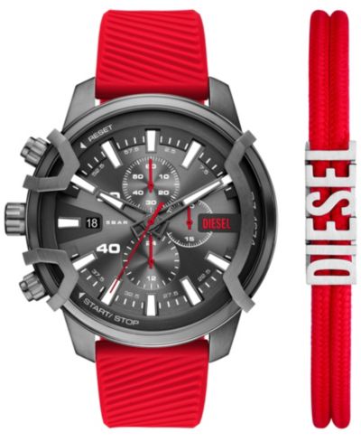 Diesel Мужские кварцевые хронографы Griffed, красный силикон, 48mm