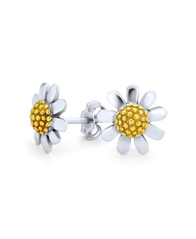 Bling Jewelry серьги-гвоздики с подсолнухом, серебро 0.925, 14K Yellow Gold Plated