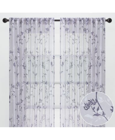 Chanasya Premium 2-Panel Floral Textured Sheer Curtain Panels - 3-in-1 Back Tab, Rod Pocket, Ring Tab - 52 x 63 Inches