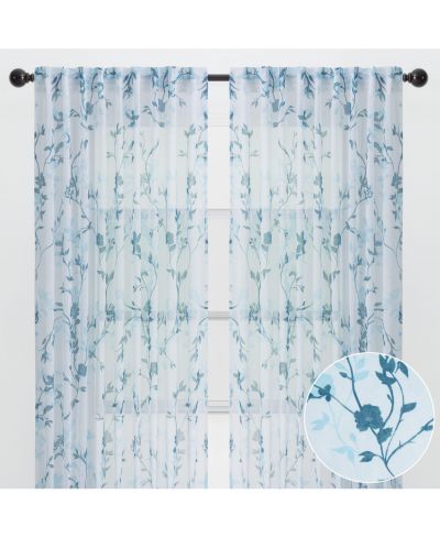 Chanasya Premium 2-Panel Floral Textured Sheer Curtain Panels - 3-in-1 Back Tab, Rod Pocket, Ring Tab - 52 x 63 Inches
